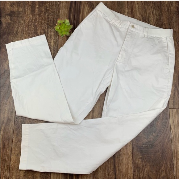 Uniqlo White Ribbed Straight Leg Mid Rise Pants - Picture 4 of 7